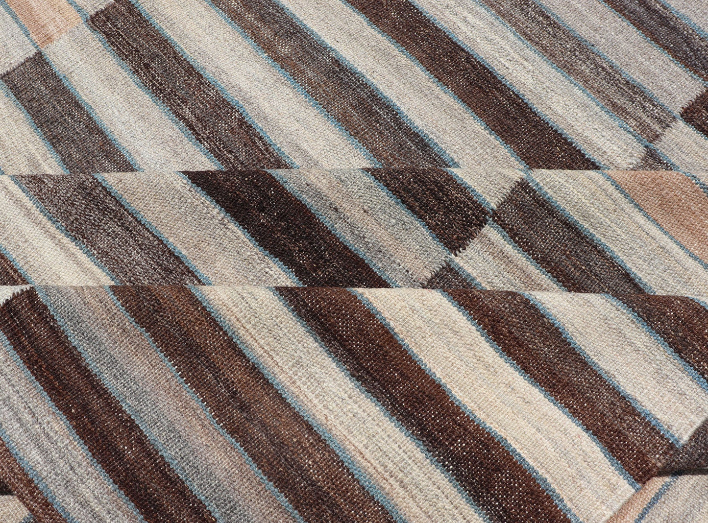 Modern Flat - Weave Kilim Rug in Multi - Panel Striped Design in Earthy Tones Modern Flat - Weave Kilim Rug in Multi - Panel Striped Design in Earthy Tones. Modern flat - weave Kilim rug with stripes in shades of taupe, charcoal, gray and cream. Keivan Wo... - Keivan Woven ArtsAFG - 119 - 15795Rug