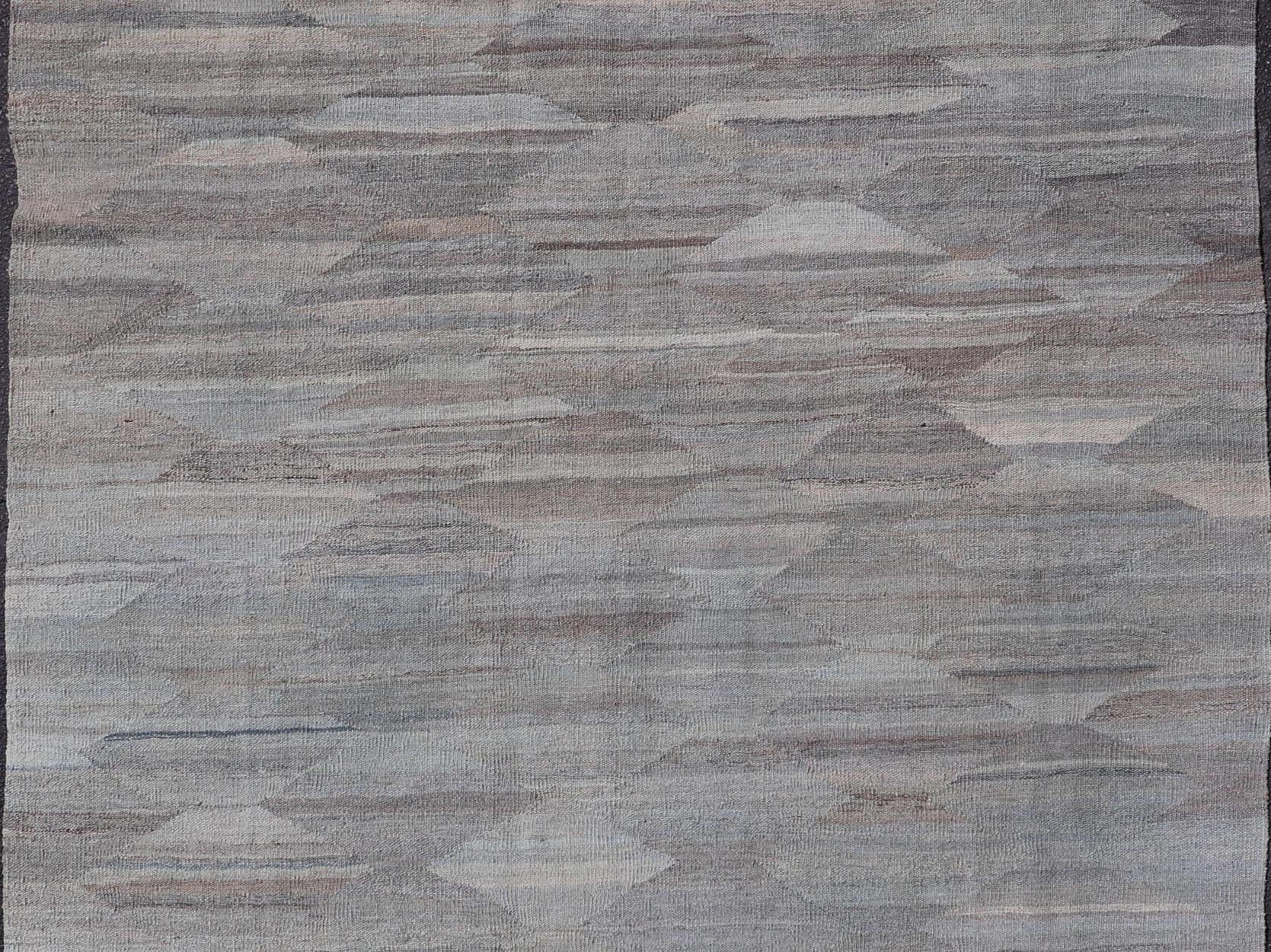 Modern Flat Weave Kilim in Wool with Sub - Geometric Diamond Design This modern casual tribal kilim has been hand - woven. The rug features a modern sub - geometric diamond design, rendered in multicolor of grays; making this kilim a superb fit for a var... - Keivan Woven ArtsAFG - 121 - 19688Rug