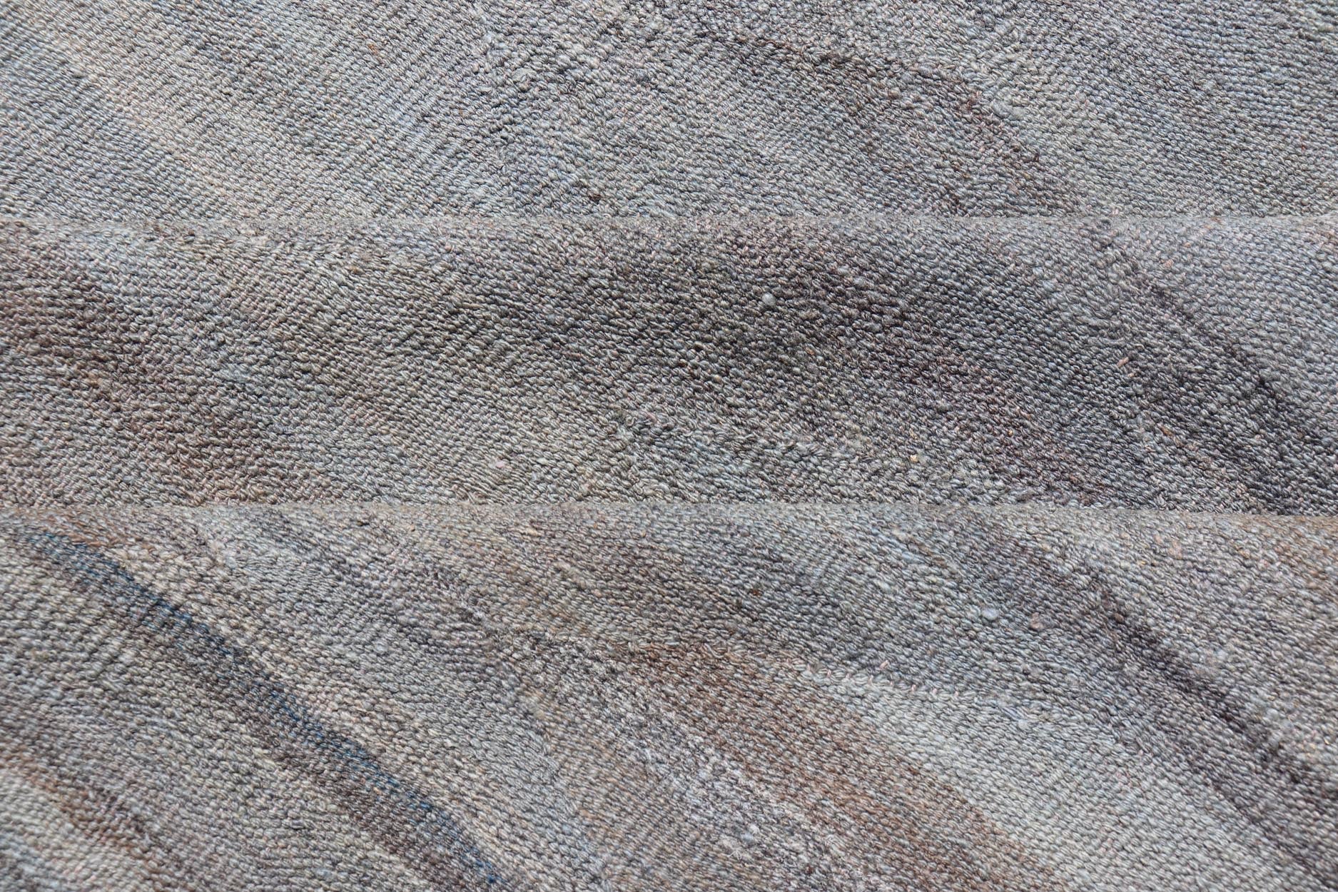 Modern Flat Weave Kilim in Wool with Sub - Geometric Diamond Design This modern casual tribal kilim has been hand - woven. The rug features a modern sub - geometric diamond design, rendered in multicolor of grays; making this kilim a superb fit for a var... - Keivan Woven ArtsAFG - 121 - 19688Rug