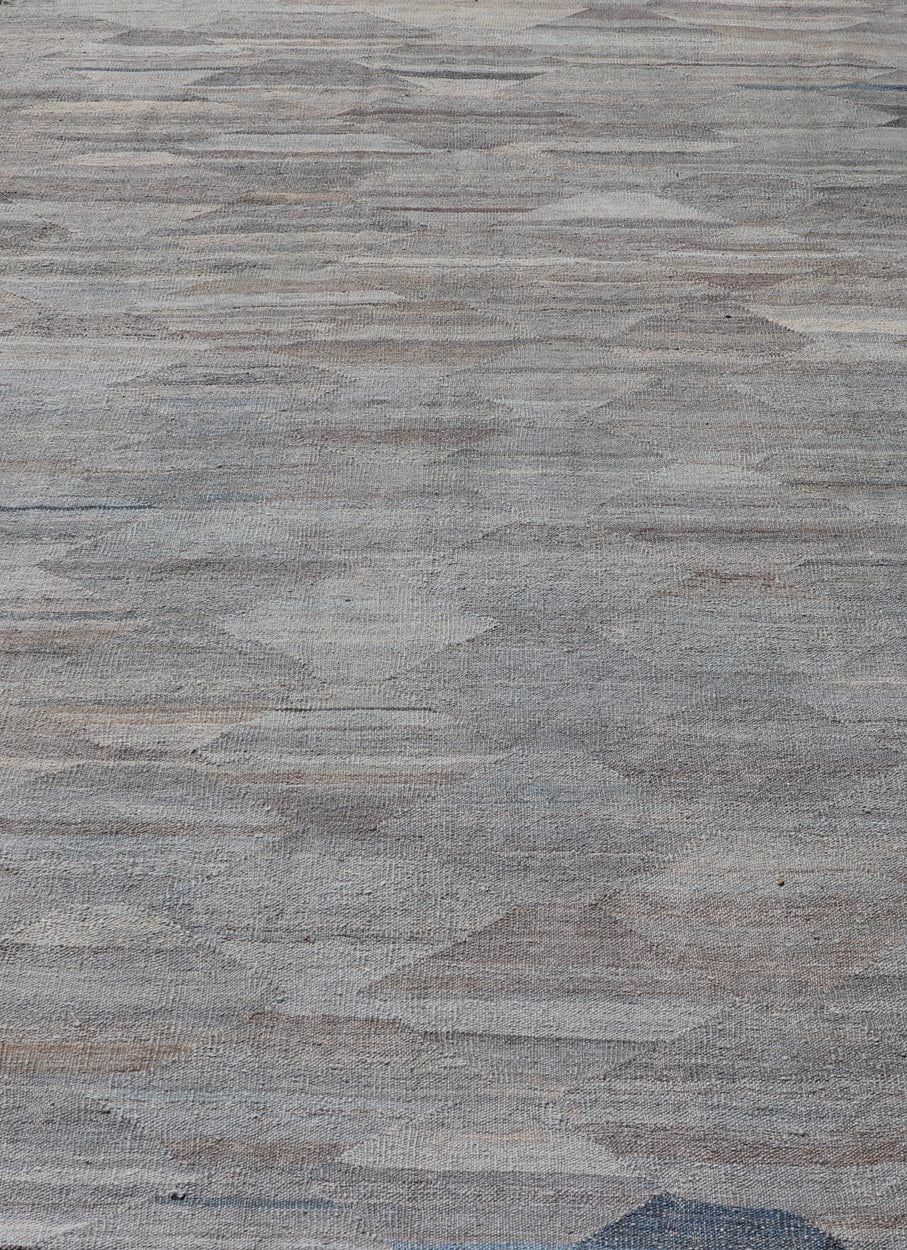 Modern Flat Weave Kilim in Wool with Sub - Geometric Diamond Design This modern casual tribal kilim has been hand - woven. The rug features a modern sub - geometric diamond design, rendered in multicolor of grays; making this kilim a superb fit for a var... - Keivan Woven ArtsAFG - 121 - 19688Rug