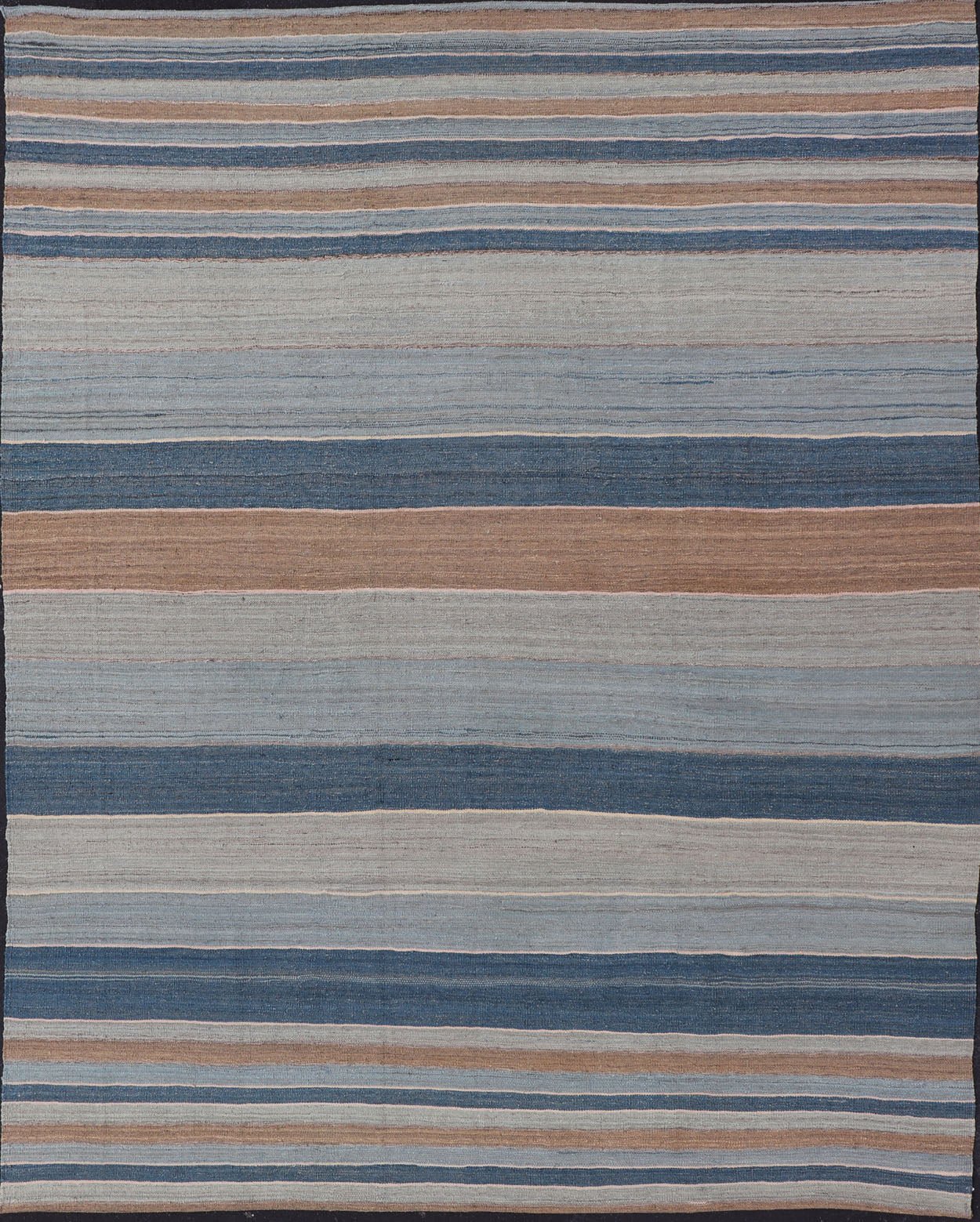 Modern Kilim Rug with Large Stripes in Shades of Blues, Brown, Gray Flat - weave Kilim rug with stripes with modern design in shades of blue, taupe/brown and light blue, rug afg - 29515, country of origin / type: Afghanistan / Kilim kwarugs ... - Keivan Woven ArtsAFG - 122 - 15801Rug