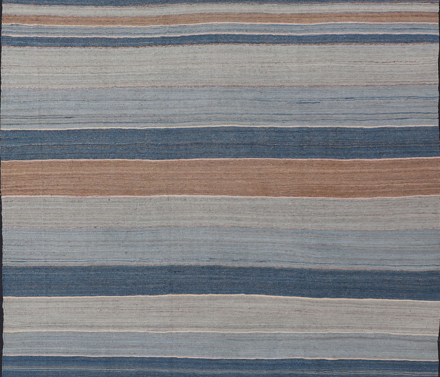 Modern Kilim Rug with Large Stripes in Shades of Blues, Brown, Gray Flat - weave Kilim rug with stripes with modern design in shades of blue, taupe/brown and light blue, rug afg - 29515, country of origin / type: Afghanistan / Kilim kwarugs ... - Keivan Woven ArtsAFG - 122 - 15801Rug