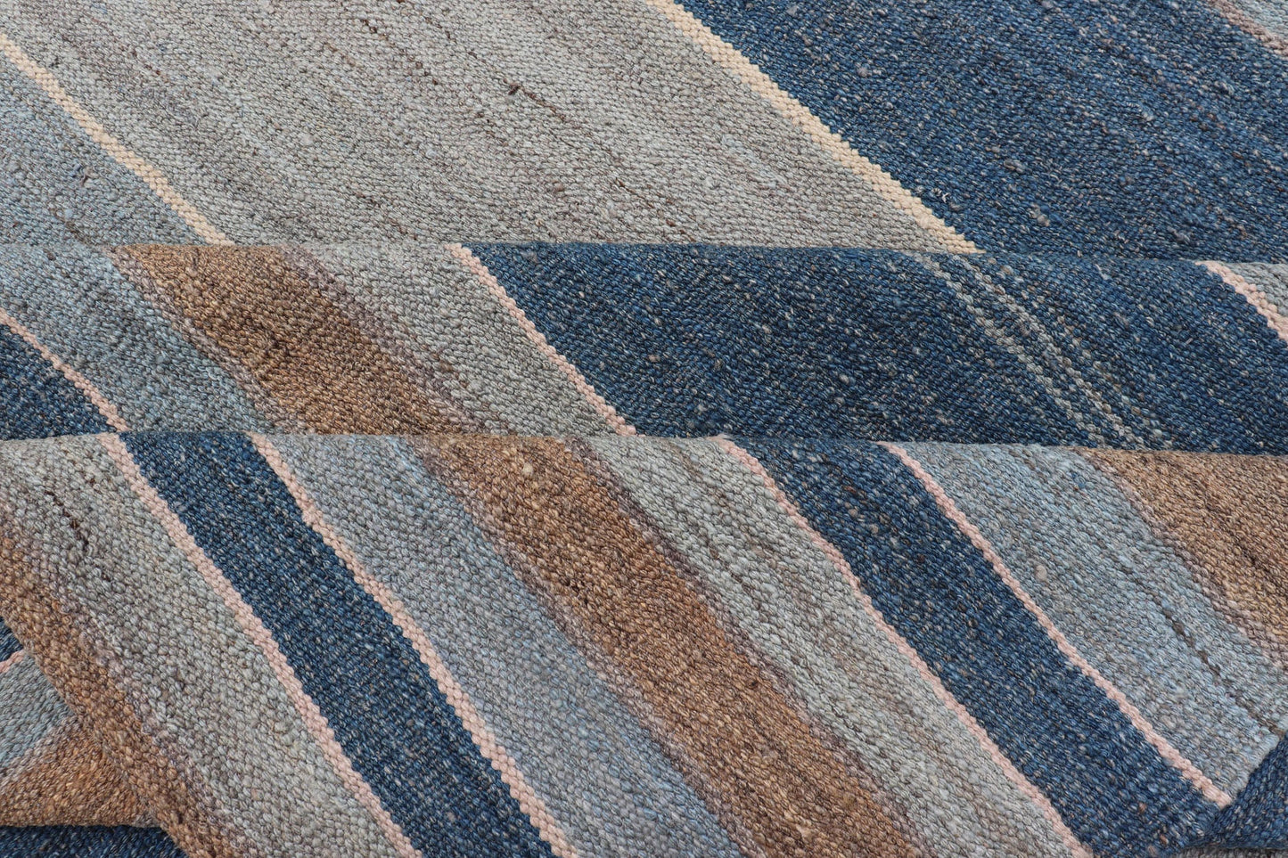 Modern Kilim Rug with Large Stripes in Shades of Blues, Brown, Gray Flat - weave Kilim rug with stripes with modern design in shades of blue, taupe/brown and light blue, rug afg - 29515, country of origin / type: Afghanistan / Kilim kwarugs ... - Keivan Woven ArtsAFG - 122 - 15801Rug