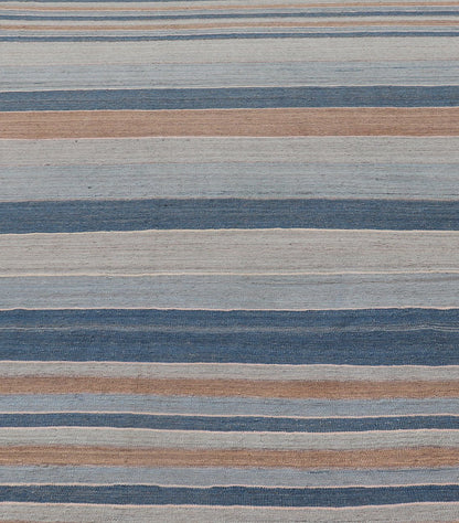 Modern Kilim Rug with Large Stripes in Shades of Blues, Brown, Gray Flat - weave Kilim rug with stripes with modern design in shades of blue, taupe/brown and light blue, rug afg - 29515, country of origin / type: Afghanistan / Kilim kwarugs ... - Keivan Woven ArtsAFG - 122 - 15801Rug