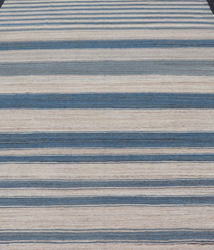 Flat - Weave Modern Kilim Rug with Stripes in Shades of Blue, and Cream Flat - weave Kilim rug with stripes with modern design in shades of blue, gray, and cream Keivan Woven Arts / rug AFG - 123, country of origin / type: Afghanistan / Kilim T... - Keivan Woven ArtsAFG - 123 - 15078Rug
