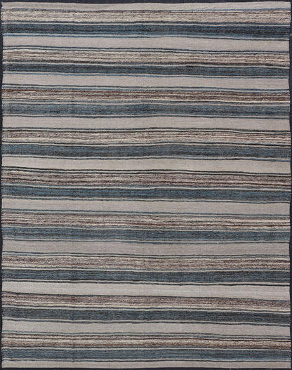 Versatile and natural blue, cream, and brown flat - weave Kilim for a modern or classic design. Flat - weave Kilim rug with brown tones. Keivan Woven Arts / rug AFG - 124, country of origin / type: Afghanistan / Kilim Measures:8'3 x 11'3. This cream, b... - Keivan Woven ArtsAFG - 124 - 15805Rug
