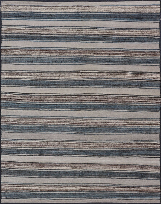 Versatile and natural blue, cream, and brown flat - weave Kilim for a modern or classic design. Flat - weave Kilim rug with brown tones. Keivan Woven Arts / rug AFG - 124, country of origin / type: Afghanistan / Kilim Measures:8'3 x 11'3. This cream, b... - Keivan Woven ArtsAFG - 124 - 15805Rug