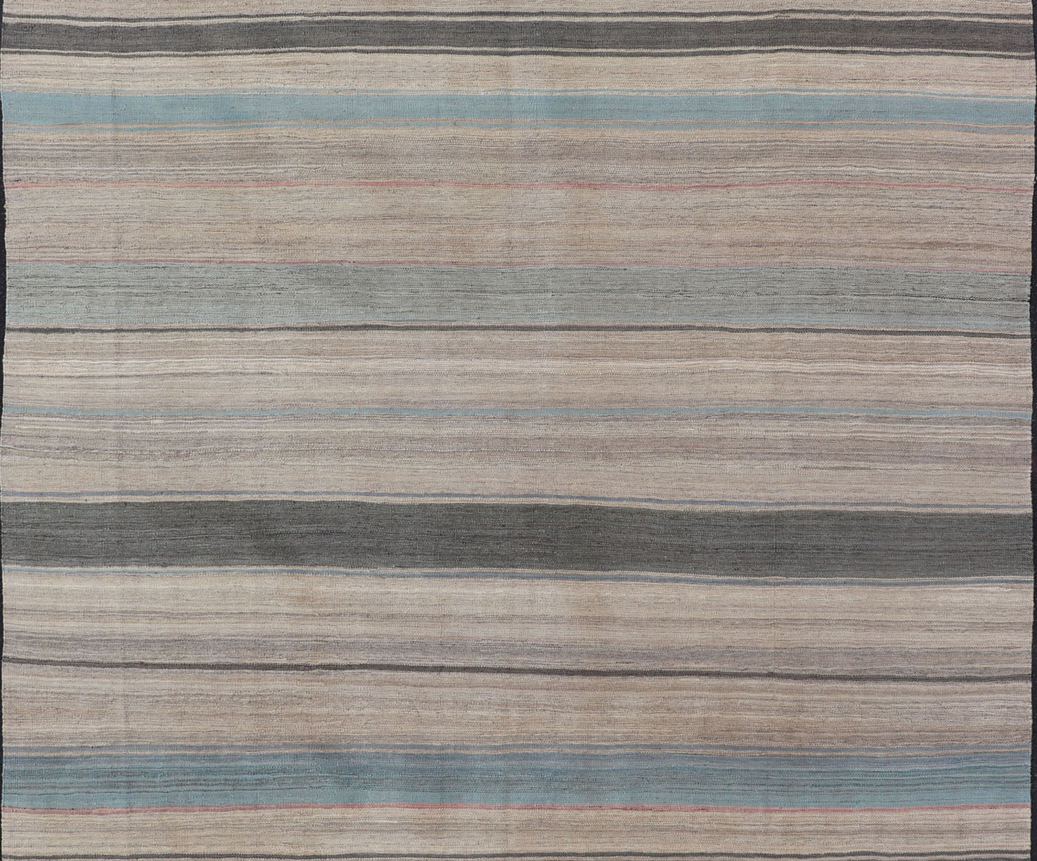 Modern Kilim Rug with Large Stripes in Shades of Blue, Taupe, Gray Flat - weave Kilim rug with stripes with modern design in shades of blue, taupe gray and cream, rug AFG - 125, Keivan Woven Arts country of origin / type: Afghanistan / Kilim. Me... - Keivan Woven ArtsAFG - 125 - 15809Rug