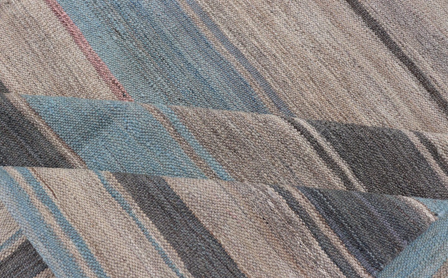 Modern Kilim Rug with Large Stripes in Shades of Blue, Taupe, Gray Flat - weave Kilim rug with stripes with modern design in shades of blue, taupe gray and cream, rug AFG - 125, Keivan Woven Arts country of origin / type: Afghanistan / Kilim. Me... - Keivan Woven ArtsAFG - 125 - 15809Rug