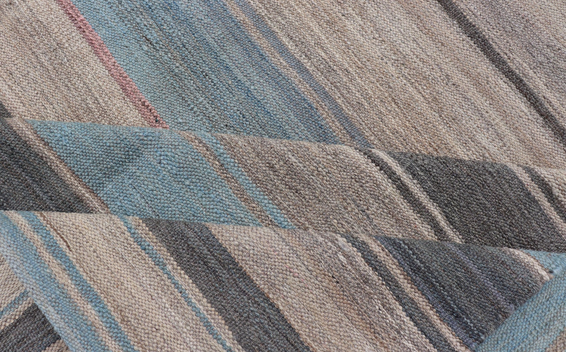 Modern Kilim Rug with Large Stripes in Shades of Blue, Taupe, Gray Flat - weave Kilim rug with stripes with modern design in shades of blue, taupe gray and cream, rug AFG - 125, Keivan Woven Arts country of origin / type: Afghanistan / Kilim. Me... - Keivan Woven ArtsAFG - 125 - 15809Rug