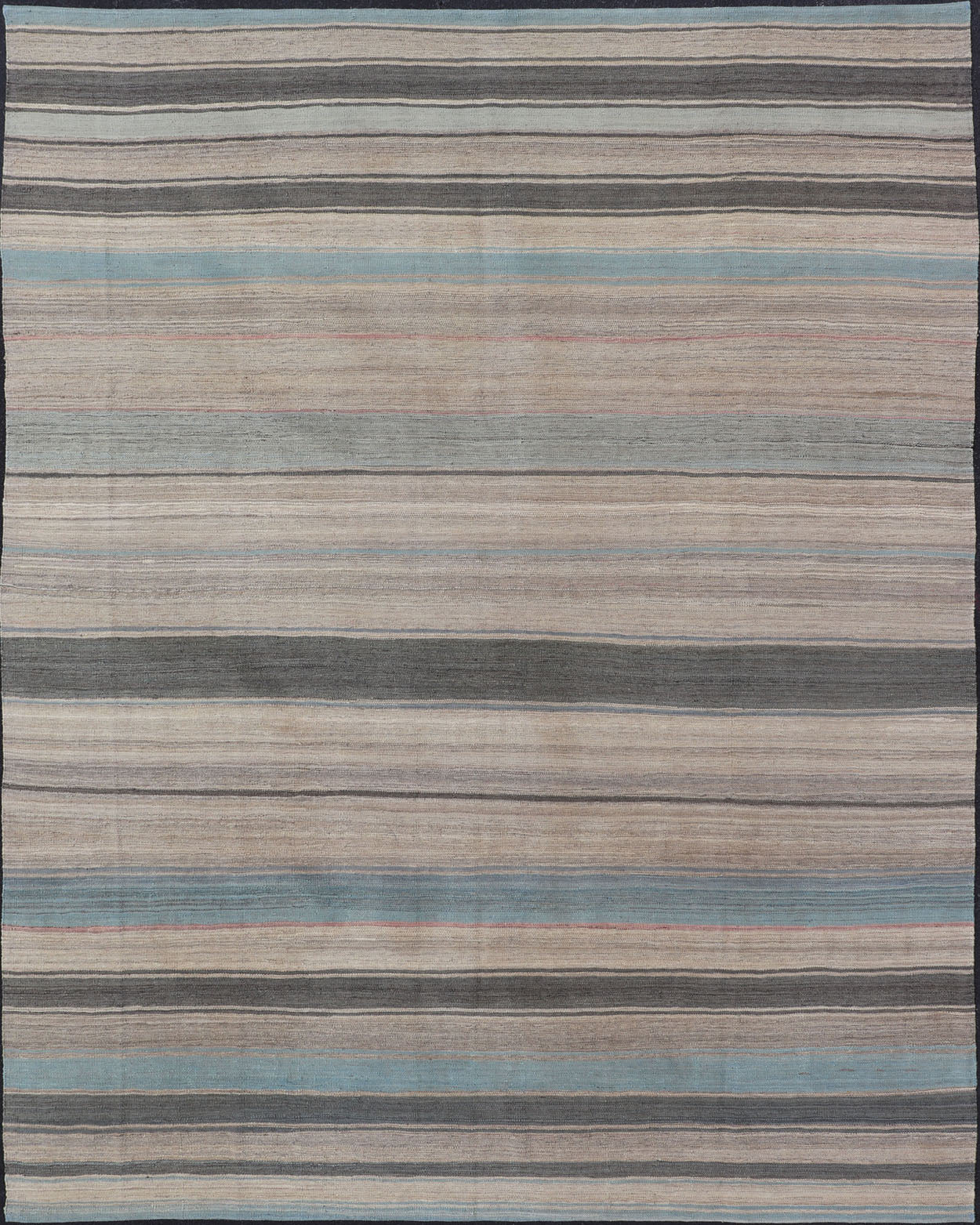 Modern Kilim Rug with Large Stripes in Shades of Blue, Taupe, Gray Flat - weave Kilim rug with stripes with modern design in shades of blue, taupe gray and cream, rug AFG - 125, Keivan Woven Arts country of origin / type: Afghanistan / Kilim. Me... - Keivan Woven ArtsAFG - 125 - 15809Rug