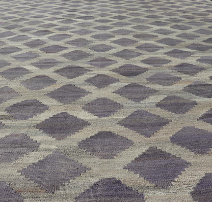 Modern Hand - Woven Flatweave Kilim in Wool with All - Over Geometric Diamond Design This flat - weave kilim has been hand - woven. The rug features a modern all - over geometric diamond design, rendered in shades of lavender, cream and brown; making this... - Keivan Woven ArtsAFG - 128 - 19694Rug