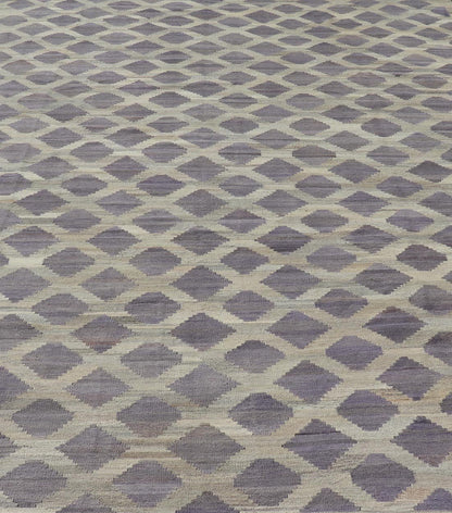 Modern Hand - Woven Flatweave Kilim in Wool with All - Over Geometric Diamond Design This flat - weave kilim has been hand - woven. The rug features a modern all - over geometric diamond design, rendered in shades of lavender, cream and brown; making this... - Keivan Woven ArtsAFG - 128 - 19694Rug