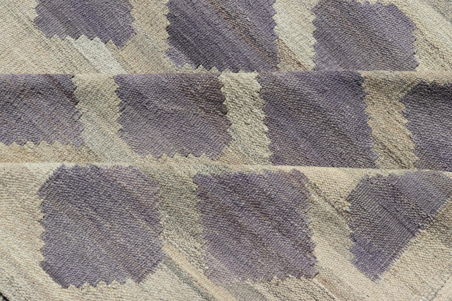 Modern Hand - Woven Flatweave Kilim in Wool with All - Over Geometric Diamond Design This flat - weave kilim has been hand - woven. The rug features a modern all - over geometric diamond design, rendered in shades of lavender, cream and brown; making this... - Keivan Woven ArtsAFG - 128 - 19694Rug