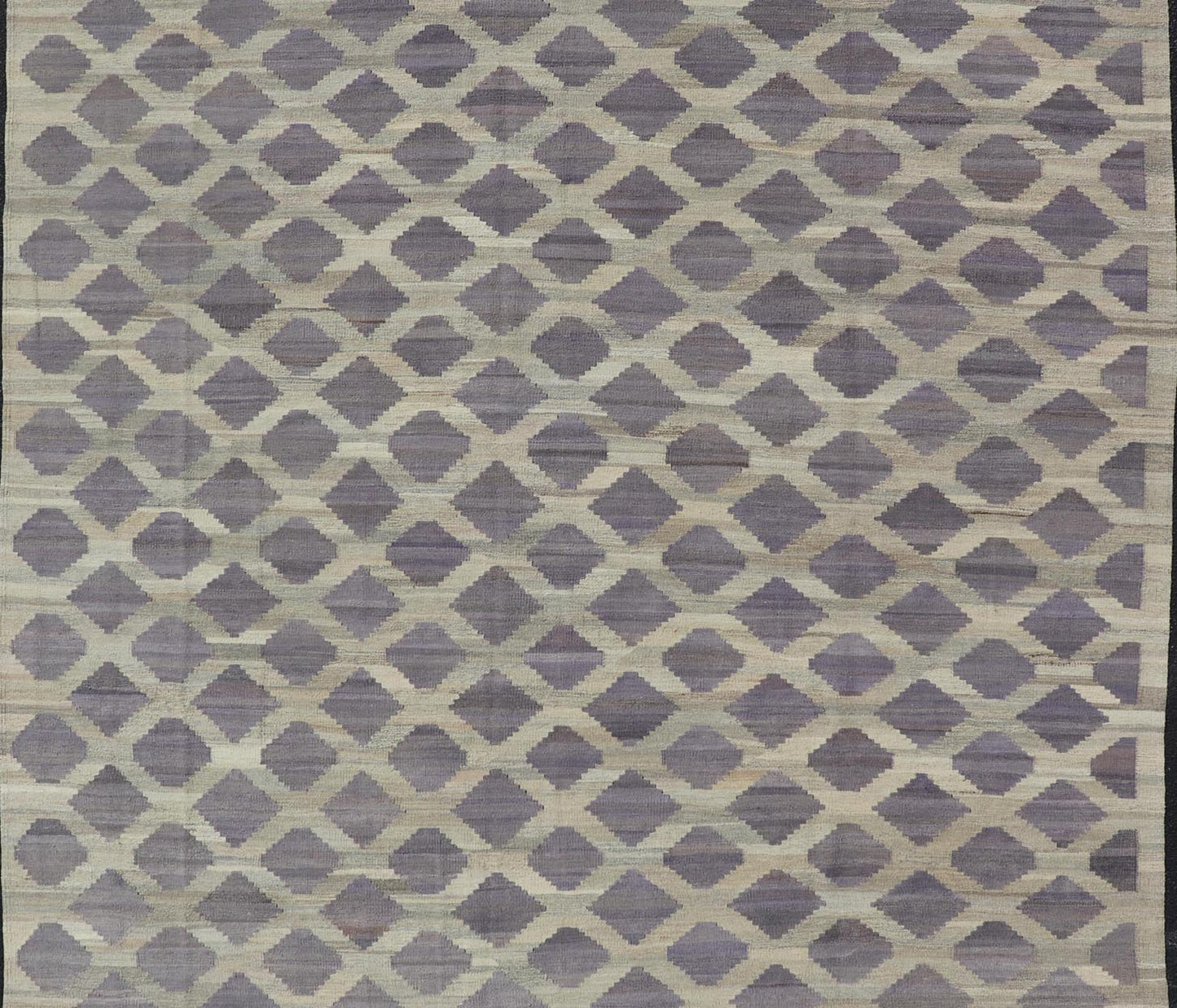 Modern Hand - Woven Flatweave Kilim in Wool with All - Over Geometric Diamond Design This flat - weave kilim has been hand - woven. The rug features a modern all - over geometric diamond design, rendered in shades of lavender, cream and brown; making this... - Keivan Woven ArtsAFG - 128 - 19694Rug
