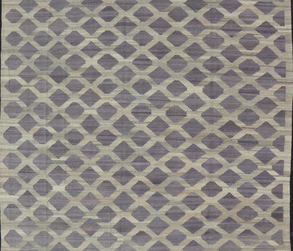 Modern Hand - Woven Flatweave Kilim in Wool with All - Over Geometric Diamond Design This flat - weave kilim has been hand - woven. The rug features a modern all - over geometric diamond design, rendered in shades of lavender, cream and brown; making this... - Keivan Woven ArtsAFG - 128 - 19694Rug