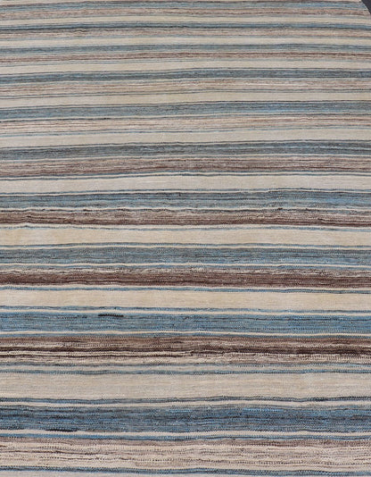 Versatile Striped Design and Natural Brown, Cream, and Blue Flat - Weave Kilim Versatile and natural blue, cream and brown flat - weave Kilim for a Modern or classic design. Flat - weave Kilim rug with brown tones. Keivan Woven Arts / rug AFG - 133, co... - Keivan Woven ArtsAFG - 133 - 15819Rug