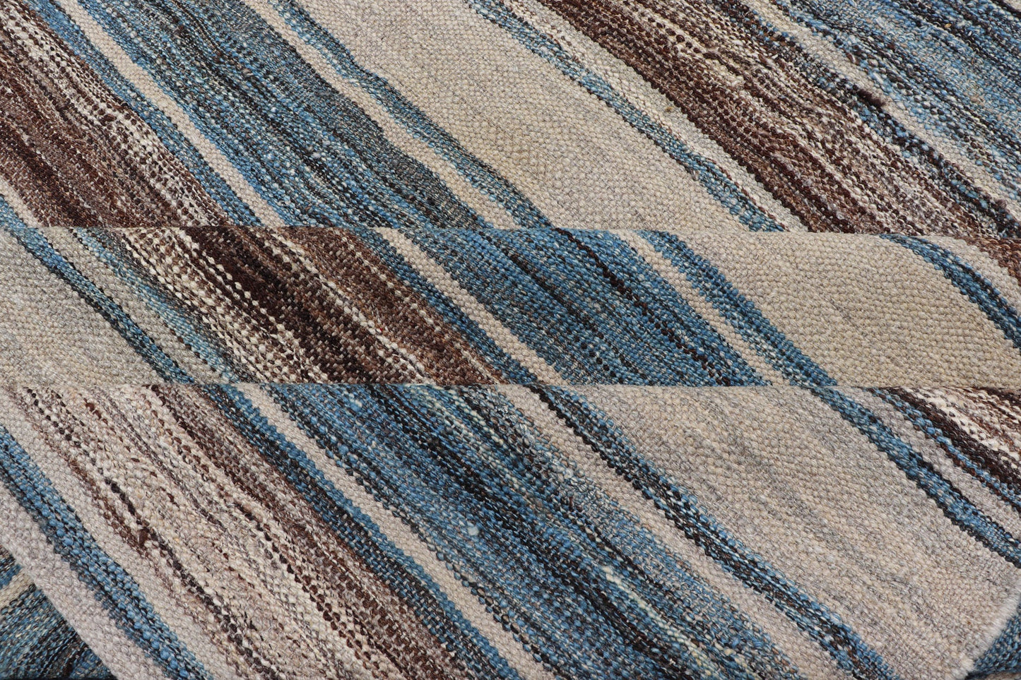 Versatile Striped Design and Natural Brown, Cream, and Blue Flat - Weave Kilim Versatile and natural blue, cream and brown flat - weave Kilim for a Modern or classic design. Flat - weave Kilim rug with brown tones. Keivan Woven Arts / rug AFG - 133, co... - Keivan Woven ArtsAFG - 133 - 15819Rug
