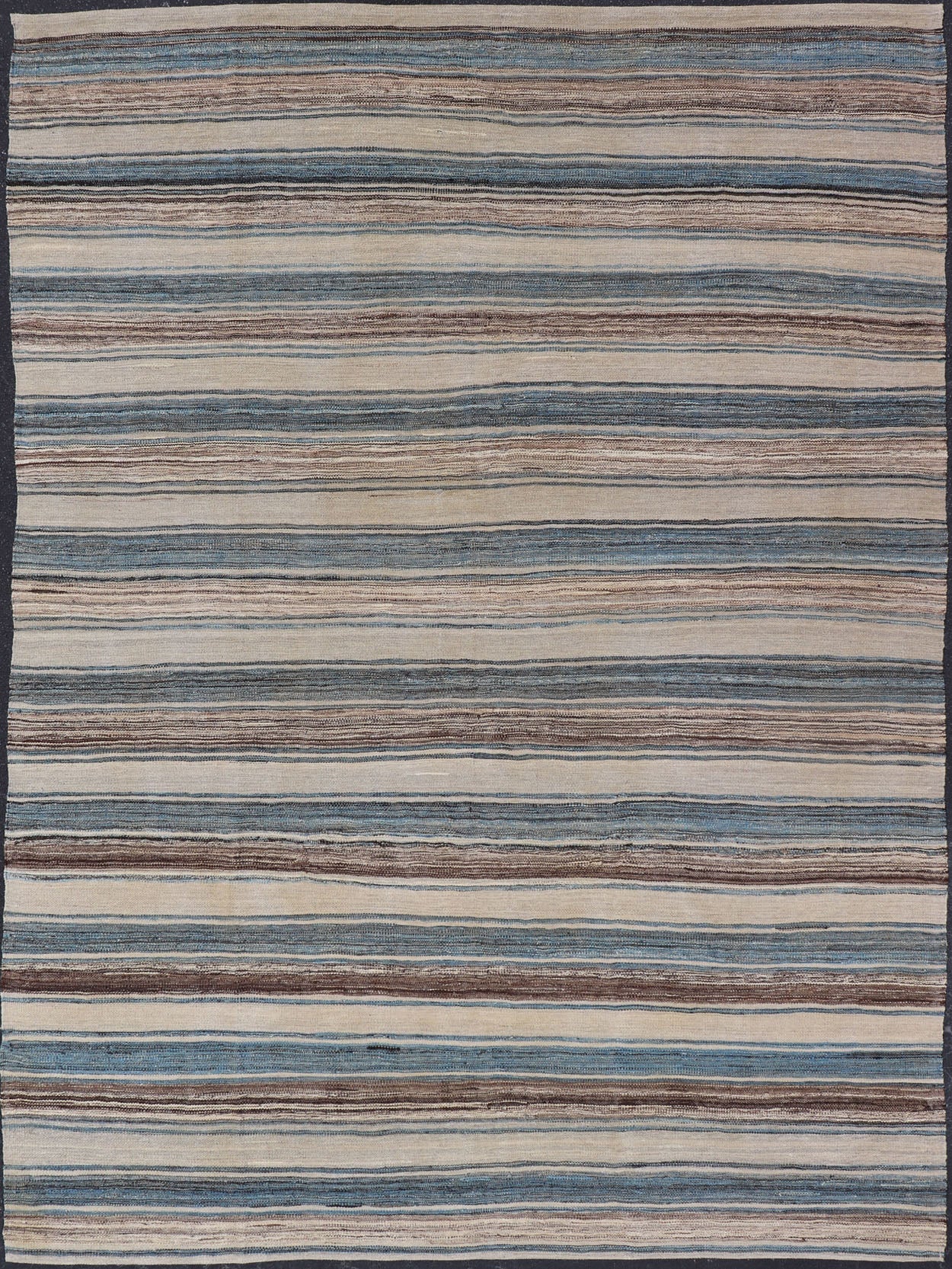 Versatile Striped Design and Natural Brown, Cream, and Blue Flat - Weave Kilim Versatile and natural blue, cream and brown flat - weave Kilim for a Modern or classic design. Flat - weave Kilim rug with brown tones. Keivan Woven Arts / rug AFG - 133, co... - Keivan Woven ArtsAFG - 133 - 15819Rug