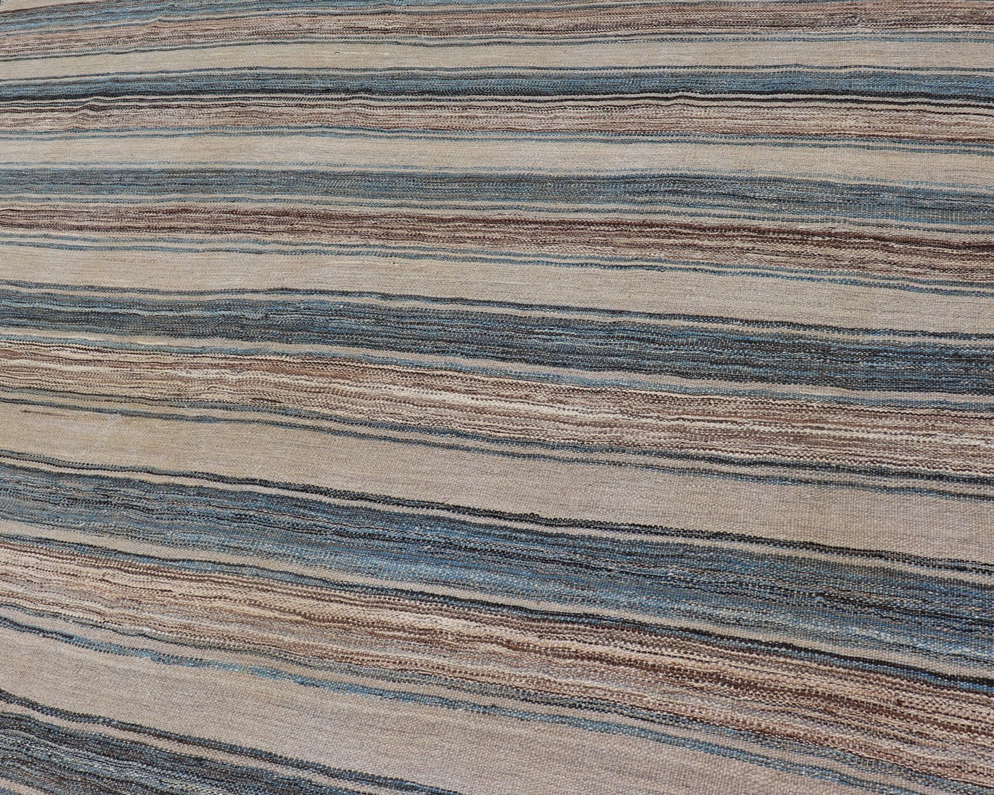 Versatile Striped Design and Natural Brown, Cream, and Blue Flat - Weave Kilim Versatile and natural blue, cream and brown flat - weave Kilim for a Modern or classic design. Flat - weave Kilim rug with brown tones. Keivan Woven Arts / rug AFG - 133, co... - Keivan Woven ArtsAFG - 133 - 15819Rug