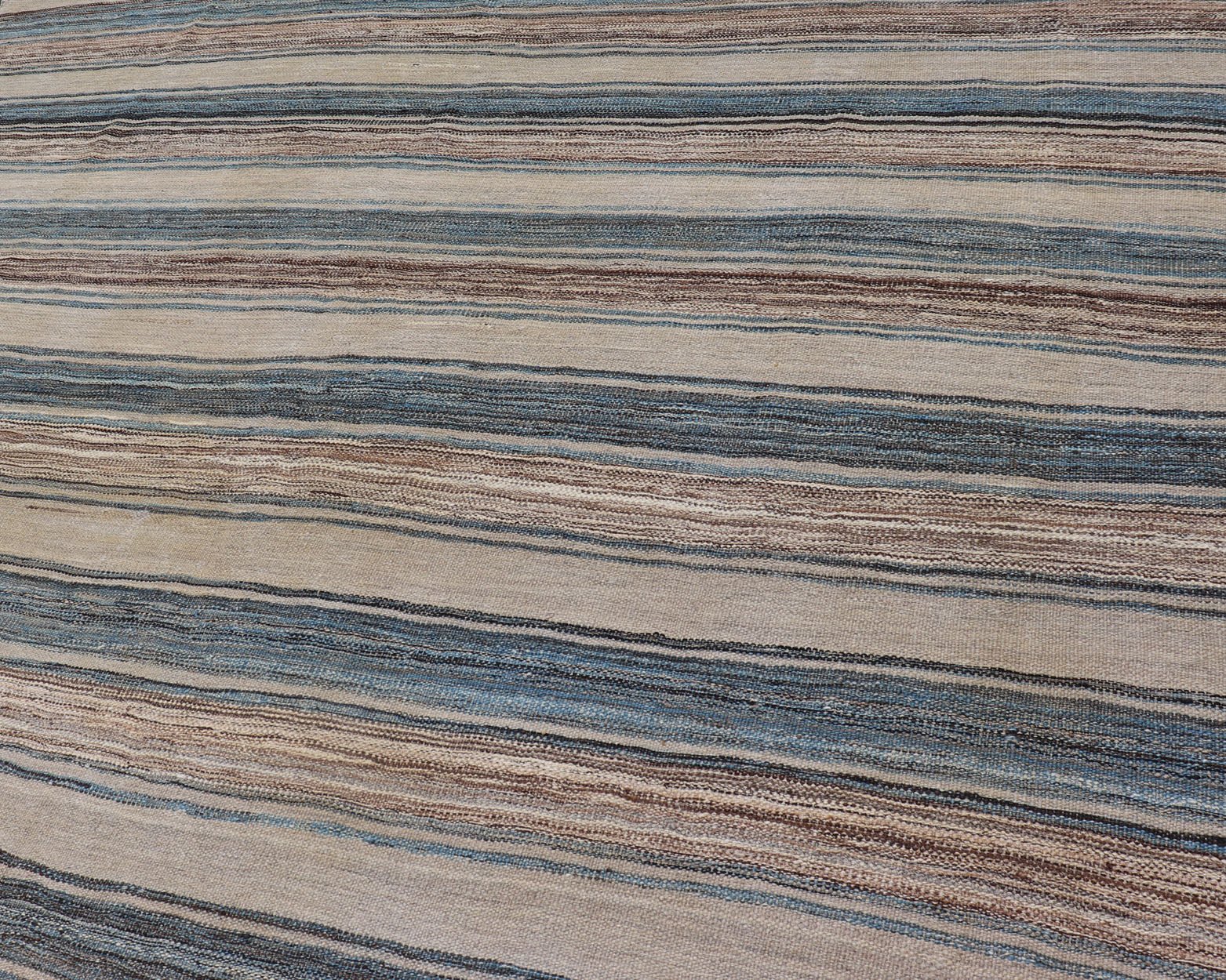 Versatile Striped Design and Natural Brown, Cream, and Blue Flat - Weave Kilim Versatile and natural blue, cream and brown flat - weave Kilim for a Modern or classic design. Flat - weave Kilim rug with brown tones. Keivan Woven Arts / rug AFG - 133, co... - Keivan Woven ArtsAFG - 133 - 15819Rug
