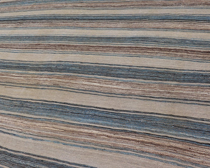 Versatile Striped Design and Natural Brown, Cream, and Blue Flat - Weave Kilim Versatile and natural blue, cream and brown flat - weave Kilim for a Modern or classic design. Flat - weave Kilim rug with brown tones. Keivan Woven Arts / rug AFG - 133, co... - Keivan Woven ArtsAFG - 133 - 15819Rug