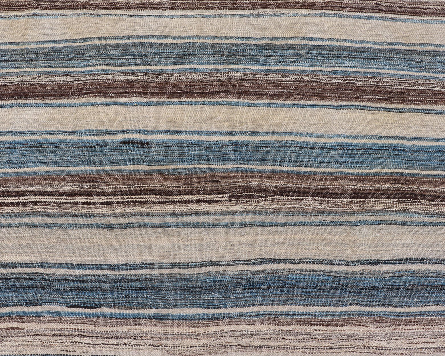 Versatile Striped Design and Natural Brown, Cream, and Blue Flat - Weave Kilim Versatile and natural blue, cream and brown flat - weave Kilim for a Modern or classic design. Flat - weave Kilim rug with brown tones. Keivan Woven Arts / rug AFG - 133, co... - Keivan Woven ArtsAFG - 133 - 15819Rug