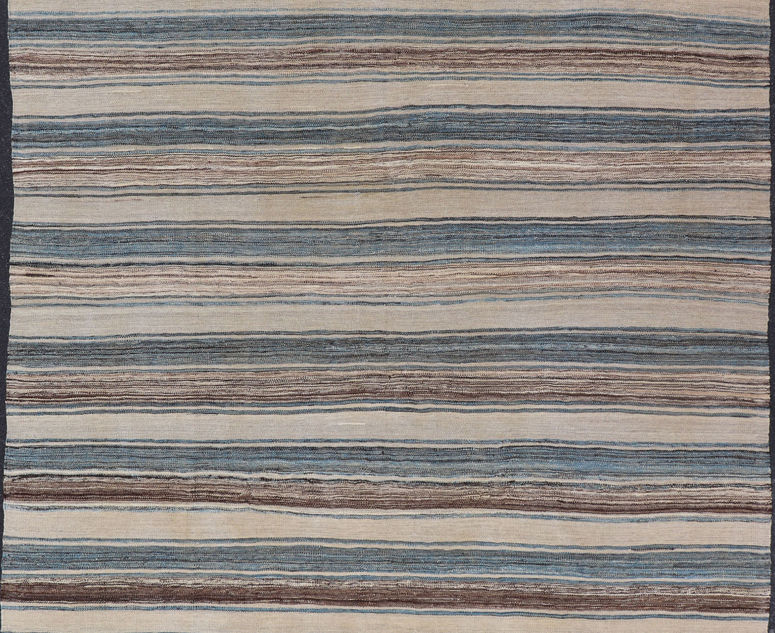 Versatile Striped Design and Natural Brown, Cream, and Blue Flat - Weave Kilim Versatile and natural blue, cream and brown flat - weave Kilim for a Modern or classic design. Flat - weave Kilim rug with brown tones. Keivan Woven Arts / rug AFG - 133, co... - Keivan Woven ArtsAFG - 133 - 15819Rug