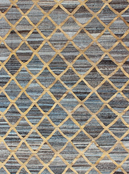 Keivan Woven Arts Flat - Weave Kilim in Diamond Gold Design With Blue and Charcoal. Keivan Woven Arts/ rug AFG - 13486, country of origin / type: Afghanistan / Kilim Measures: 6'4 x 8'10 This colored piece features a design that evokes an easy vibe,... - Keivan Woven ArtsAFG - 13486 - 10438Rug