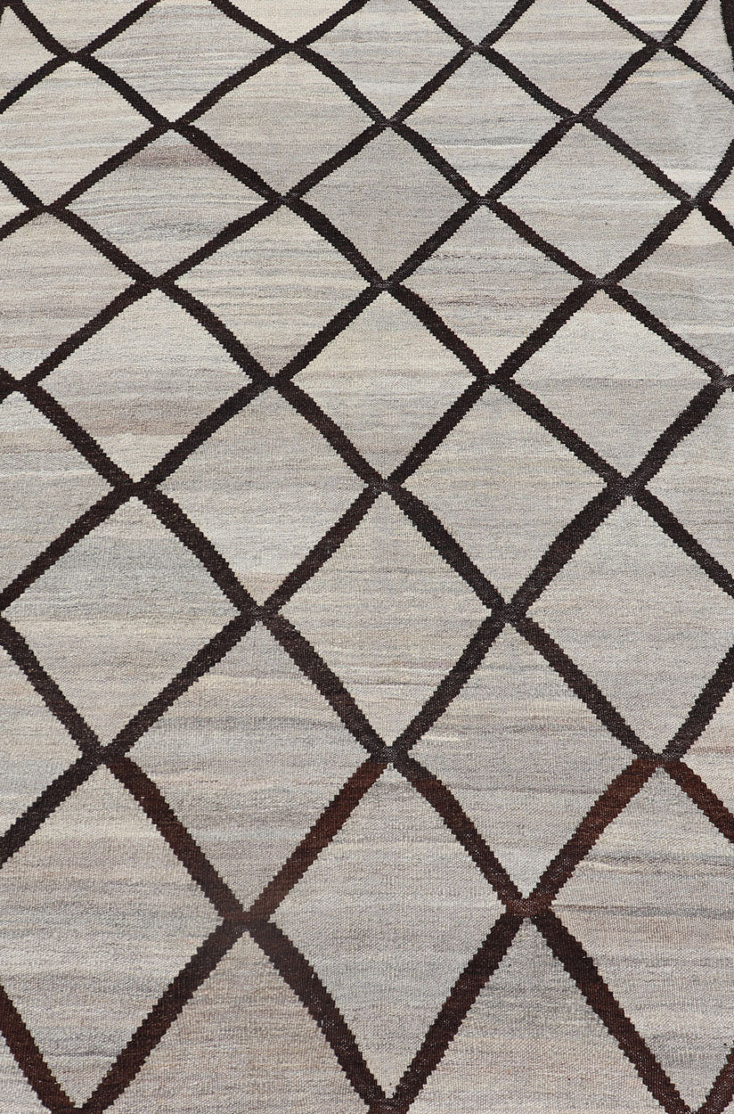 Natural Color - Tone Flat - Weave Kilim in Diamond Design in Gray and Brown. Versatile and natural color - tone flat - weave Kilim for a modern. Keivan Woven Arts/ rug AFG - 141, country of origin / type: Afghanistan / Kilim Measures:4'1 x 5'10 This neutra... - Keivan Woven ArtsAFG - 141 - 15825Rug