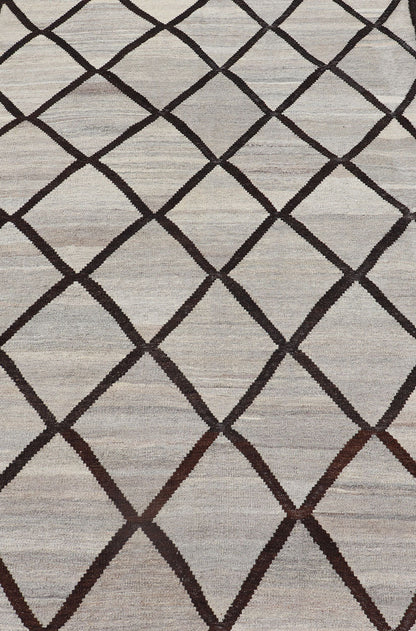 Natural Color - Tone Flat - Weave Kilim in Diamond Design in Gray and Brown. Versatile and natural color - tone flat - weave Kilim for a modern. Keivan Woven Arts/ rug AFG - 141, country of origin / type: Afghanistan / Kilim Measures:4'1 x 5'10 This neutra... - Keivan Woven ArtsAFG - 141 - 15825Rug
