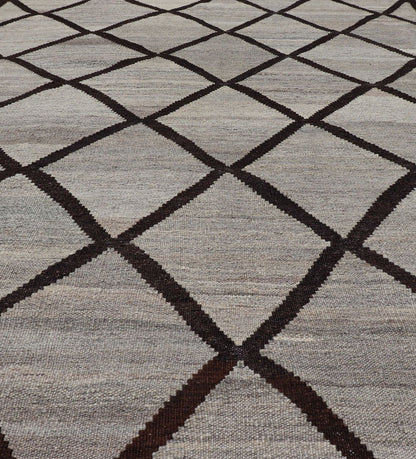 Natural Color - Tone Flat - Weave Kilim in Diamond Design in Gray and Brown. Versatile and natural color - tone flat - weave Kilim for a modern. Keivan Woven Arts/ rug AFG - 141, country of origin / type: Afghanistan / Kilim Measures:4'1 x 5'10 This neutra... - Keivan Woven ArtsAFG - 141 - 15825Rug