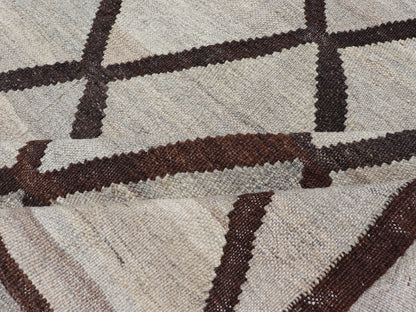 Natural Color - Tone Flat - Weave Kilim in Diamond Design in Gray and Brown. Versatile and natural color - tone flat - weave Kilim for a modern. Keivan Woven Arts/ rug AFG - 141, country of origin / type: Afghanistan / Kilim Measures:4'1 x 5'10 This neutra... - Keivan Woven ArtsAFG - 141 - 15825Rug