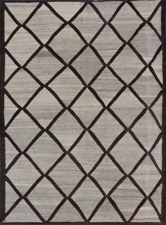 Natural Color - Tone Flat - Weave Kilim in Diamond Design in Gray and Brown. Versatile and natural color - tone flat - weave Kilim for a modern. Keivan Woven Arts/ rug AFG - 141, country of origin / type: Afghanistan / Kilim Measures:4'1 x 5'10 This neutra... - Keivan Woven ArtsAFG - 141 - 15825Rug