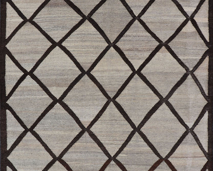 Natural Color - Tone Flat - Weave Kilim in Diamond Design in Gray and Brown. Versatile and natural color - tone flat - weave Kilim for a modern. Keivan Woven Arts/ rug AFG - 141, country of origin / type: Afghanistan / Kilim Measures:4'1 x 5'10 This neutra... - Keivan Woven ArtsAFG - 141 - 15825Rug