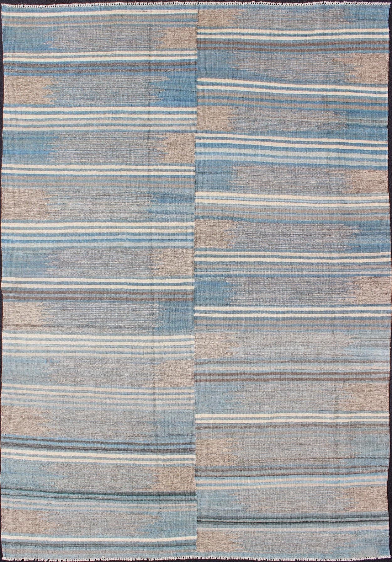 Keivan Woven Arts Multicolor Paneled Flat - Weave Kilim Rug with Modern Design. Keivan Woven Arts/ rug /AFG - 14960, country of origin / type: Afghanistan / Kilim. Measures: 5'8 x 8'5 Colorful flat - weave modern Kilim rug with modern design for mode... - Keivan Woven ArtsAFG - 14960 - 10448Rug