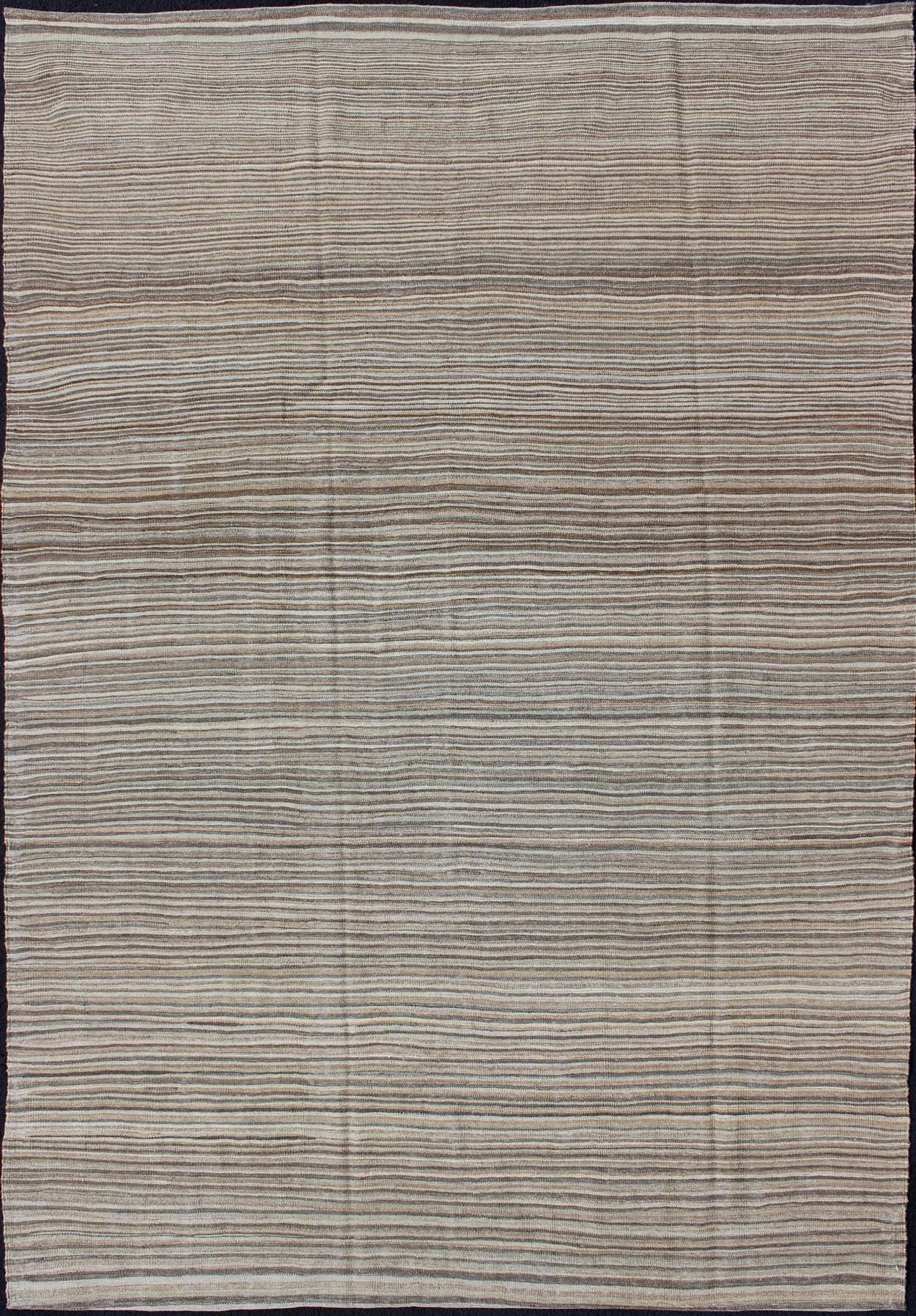 Keivan Woven Arts Modern Kilim with Solid Design in Variation of Gray Tones. Minimalist design Afghan Modern Kilim. Keivan Woven Arts, Rug/AFG - 15018, country of origin / type: Afghanistan / Kilim. Measures: 6'3 x 9'7 Modern casual flat - weave fin... - Keivan Woven ArtsAFG - 15018 - 10454Rug