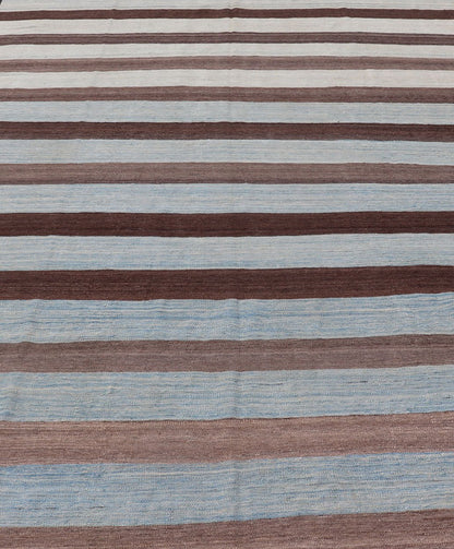 Modern Kilim Hand Woven Casual Rug with Stripes in Shades of Blue and Brown Flat - weave Kilim rug with stripes with modern design in shades of blue's, brown's. Keivan Woven Arts / rug AFG - 155, country of origin / type: Afghanistan / Kilim ... - Keivan Woven ArtsAFG - 155 - 15831Rug