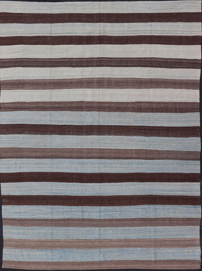 Modern Kilim Hand Woven Casual Rug with Stripes in Shades of Blue and Brown Flat - weave Kilim rug with stripes with modern design in shades of blue's, brown's. Keivan Woven Arts / rug AFG - 155, country of origin / type: Afghanistan / Kilim ... - Keivan Woven ArtsAFG - 155 - 15831Rug