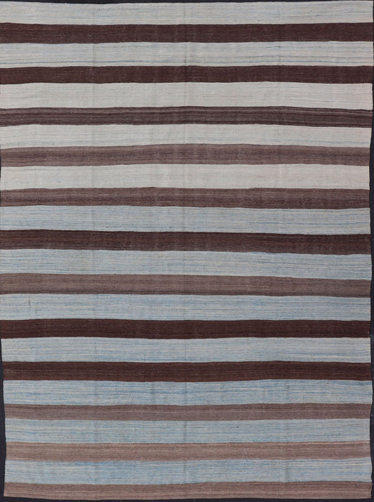 Modern Kilim Hand Woven Casual Rug with Stripes in Shades of Blue and Brown Flat - weave Kilim rug with stripes with modern design in shades of blue's, brown's. Keivan Woven Arts / rug AFG - 155, country of origin / type: Afghanistan / Kilim ... - Keivan Woven ArtsAFG - 155 - 15831Rug