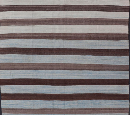 Modern Kilim Hand Woven Casual Rug with Stripes in Shades of Blue and Brown Flat - weave Kilim rug with stripes with modern design in shades of blue's, brown's. Keivan Woven Arts / rug AFG - 155, country of origin / type: Afghanistan / Kilim ... - Keivan Woven ArtsAFG - 155 - 15831Rug