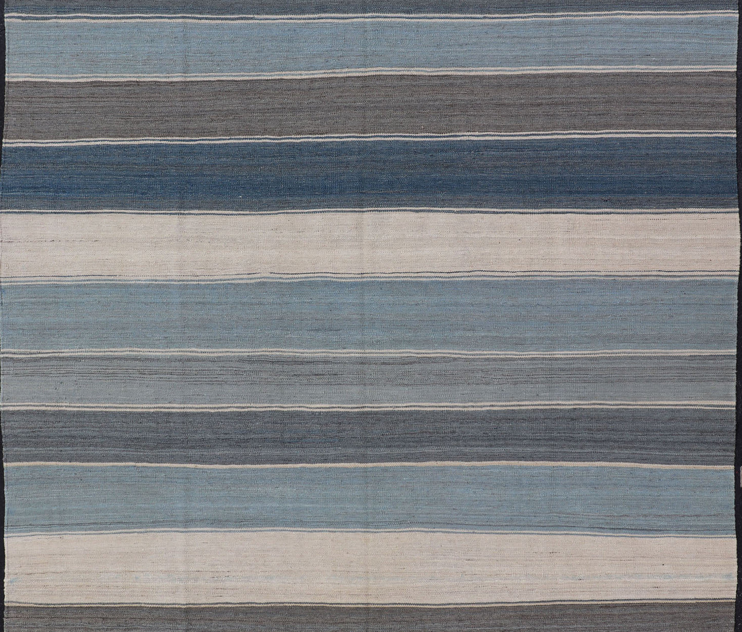 Modern Kilim Rug with Stripes. Modern Kilim Rug in Shades of steel Blue, Teal, Brown, Light Gray and Cream. Modern Kilim, Modern Kilim in cool colors Flat - weave Kilim rug with stripes with modern design in shades of blue, gray, brown and cream, ... - Keivan Woven ArtsAFG - 156 - 15837Rug
