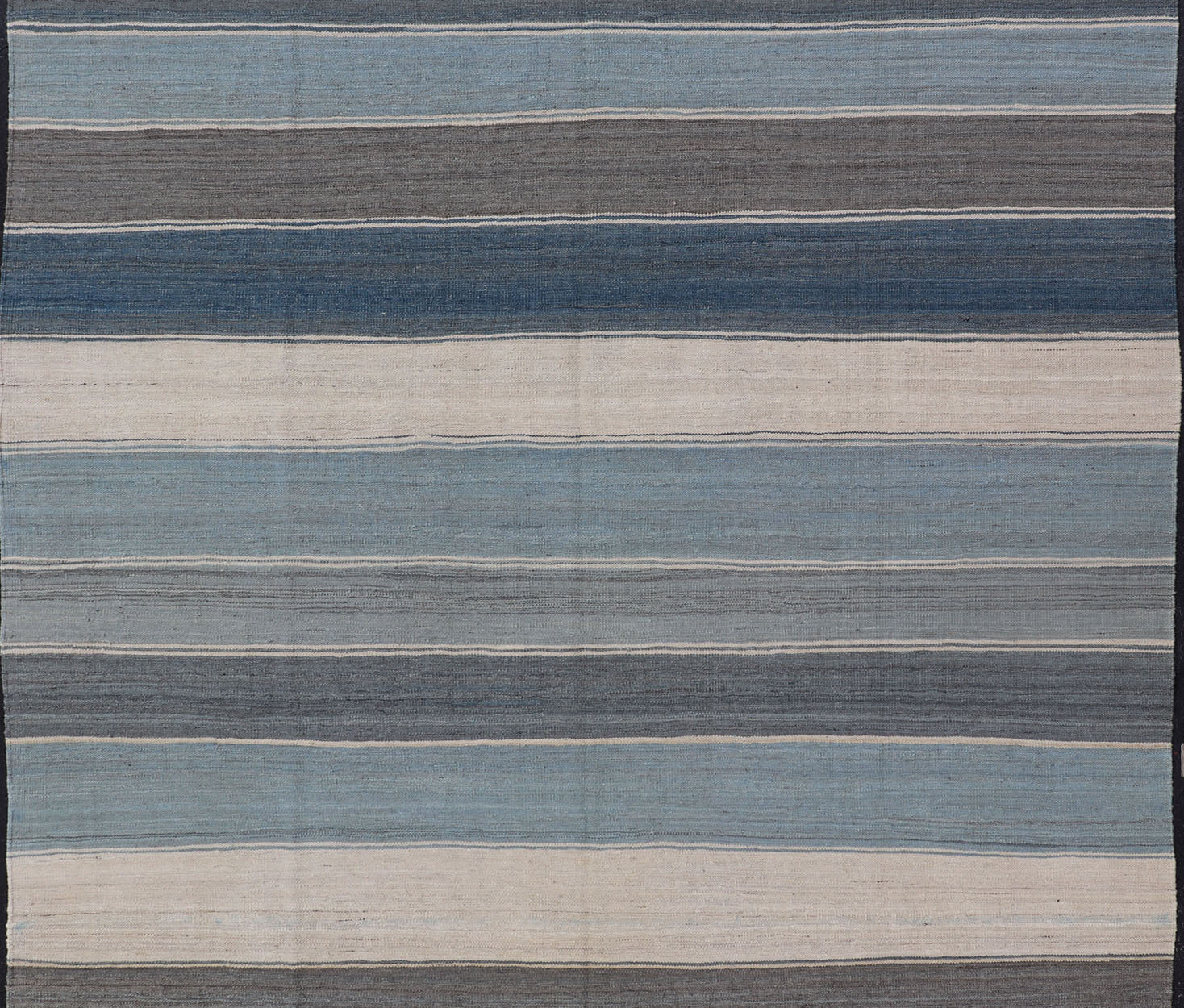 Modern Kilim Rug with Stripes. Modern Kilim Rug in Shades of steel Blue, Teal, Brown, Light Gray and Cream. Modern Kilim, Modern Kilim in cool colors Flat - weave Kilim rug with stripes with modern design in shades of blue, gray, brown and cream, ... - Keivan Woven ArtsAFG - 156 - 15837Rug