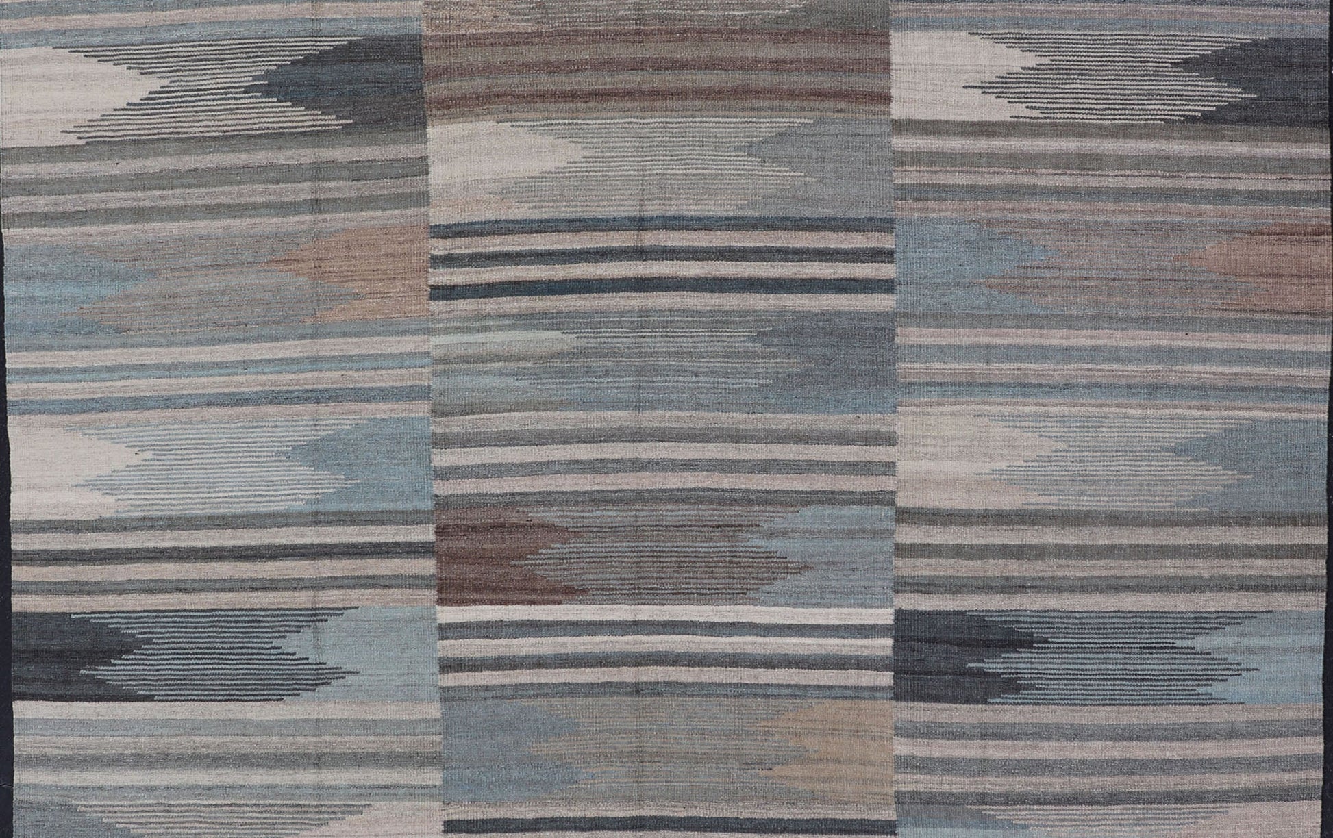 Modern Afghanistan Kilim with Blue, Brown, Gray and Cream blue, gray, brown checkered Kilim Modern rug with Kilim, Keivan Woven Arts / rug AFG - 203, country of origin / type: Afghanistan / Kilim, condition: new This brand new rug features ... - Keivan Woven ArtsAFG - 203 - 15841Rug