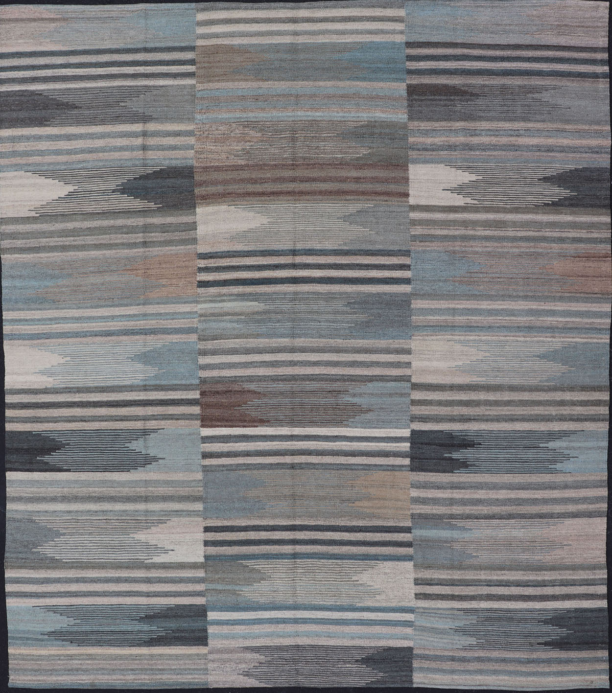 Modern Afghanistan Kilim with Blue, Brown, Gray and Cream blue, gray, brown checkered Kilim Modern rug with Kilim, Keivan Woven Arts / rug AFG - 203, country of origin / type: Afghanistan / Kilim, condition: new This brand new rug features ... - Keivan Woven ArtsAFG - 203 - 15841Rug