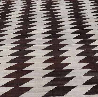 Modern Kilim with Geometric Dark Brown & Off White. Dark Brown and white modern Kilim finely woven in Afghanistan, Keivan Woven Arts/rug /AFG - 204, country of origin / type: Afghanistan / Kilim, condition: new Measures: 7'9 x 9'8 ... - Keivan Woven ArtsAFG - 204 - 15847Rug