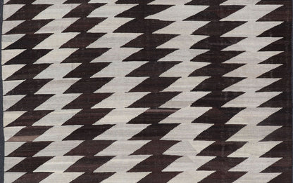 Modern Kilim with Geometric Dark Brown & Off White. Dark Brown and white modern Kilim finely woven in Afghanistan, Keivan Woven Arts/rug /AFG - 204, country of origin / type: Afghanistan / Kilim, condition: new Measures: 7'9 x 9'8 ... - Keivan Woven ArtsAFG - 204 - 15847Rug