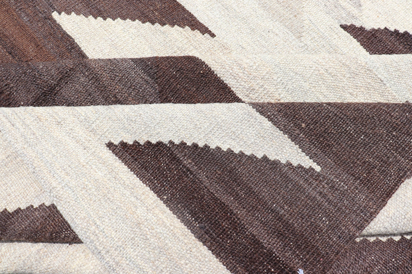 Modern Kilim with Geometric Dark Brown & Off White. Dark Brown and white modern Kilim finely woven in Afghanistan, Keivan Woven Arts/rug /AFG - 204, country of origin / type: Afghanistan / Kilim, condition: new Measures: 7'9 x 9'8 ... - Keivan Woven ArtsAFG - 204 - 15847Rug