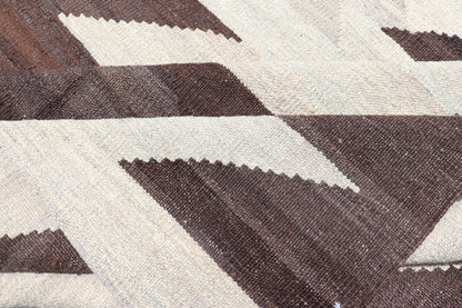 Modern Kilim with Geometric Dark Brown & Off White. Dark Brown and white modern Kilim finely woven in Afghanistan, Keivan Woven Arts/rug /AFG - 204, country of origin / type: Afghanistan / Kilim, condition: new Measures: 7'9 x 9'8 ... - Keivan Woven ArtsAFG - 204 - 15847Rug