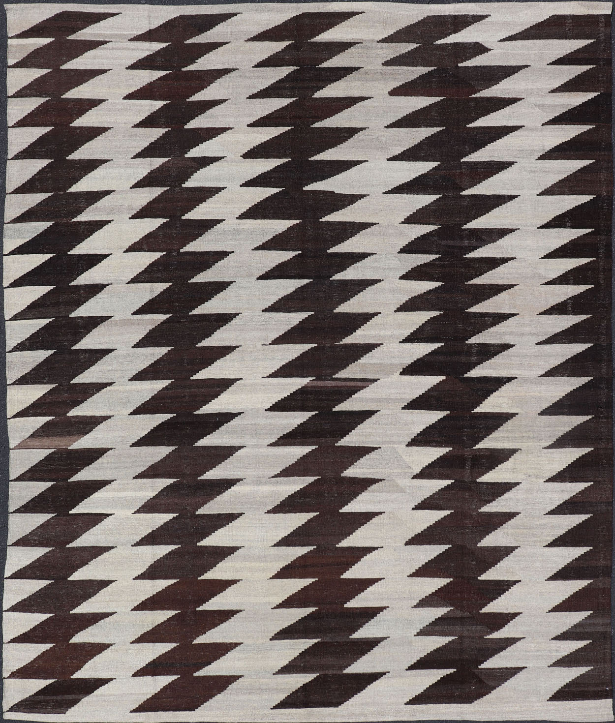 Modern Kilim with Geometric Dark Brown & Off White. Dark Brown and white modern Kilim finely woven in Afghanistan, Keivan Woven Arts/rug /AFG - 204, country of origin / type: Afghanistan / Kilim, condition: new Measures: 7'9 x 9'8 ... - Keivan Woven ArtsAFG - 204 - 15847Rug